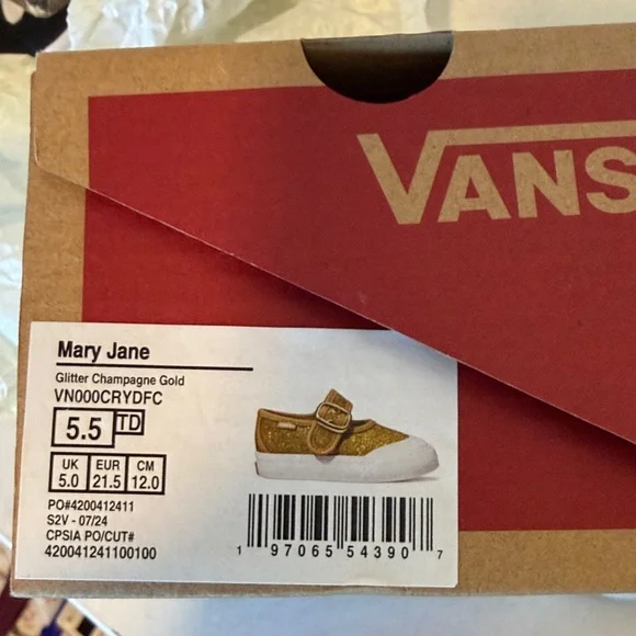 Gold Glitter vans Mary Jane’s Shoes size 5.5 toddler - Picture 6 of 7